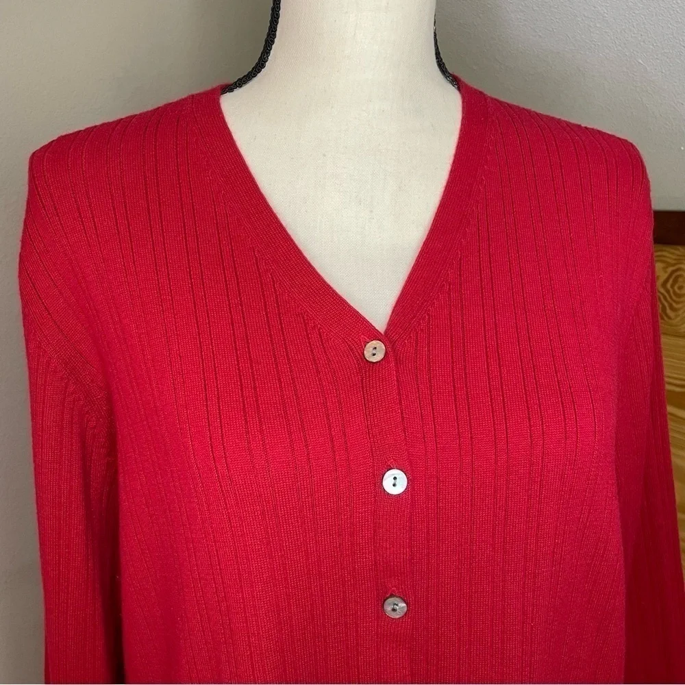 Casual Corner Annex Red Ribbed Button Up Long Sleeve Sweater 1X